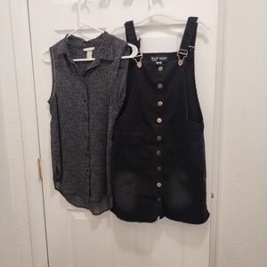 Source Unknown Black Denim Dress and Black Patterned Blouse